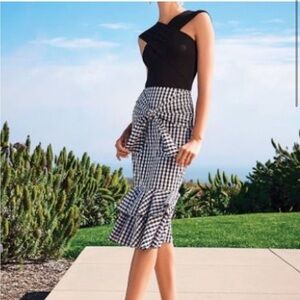 Gianni Bini Black and White Checkered Midi Skirt